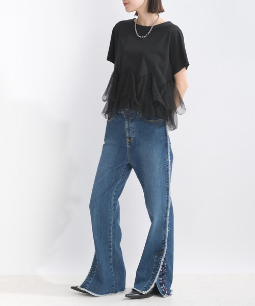 PICCIN(ピッチン)の「【WEB限定】裾チュールフリルプルオーバー(Tシャツ/カットソー・レディース・オフホワイト/ブラック・M/L)」の8枚目の写真