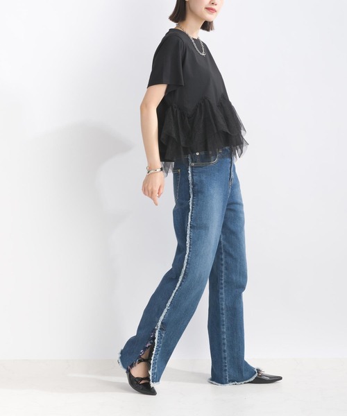 PICCIN(ピッチン)の「【WEB限定】裾チュールフリルプルオーバー(Tシャツ/カットソー・レディース・オフホワイト/ブラック・M/L)」の10枚目の写真