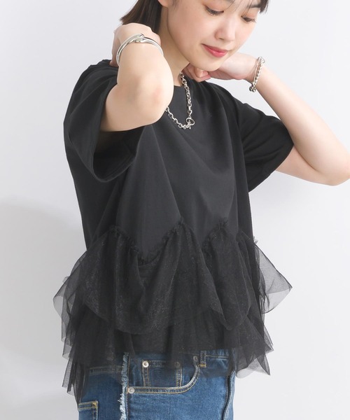 PICCIN(ピッチン)の「【WEB限定】裾チュールフリルプルオーバー(Tシャツ/カットソー・レディース・オフホワイト/ブラック・M/L)」の18枚目の写真