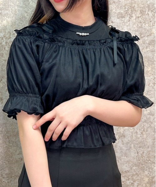 axes femme POETIQUE（アクシーズファムポエティック）の「チュールキャミセットプルオーバー（Tシャツ/カットソー・レディース・ピンク/ブラック/キナリ/ミント・MEDIUM）」の3枚目の写真