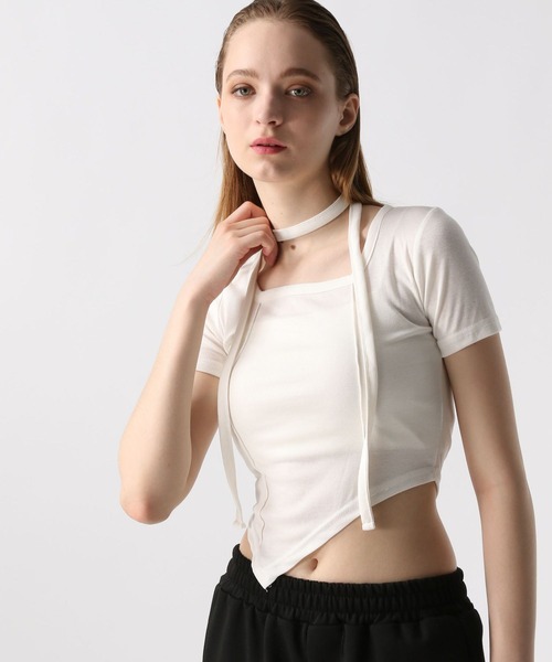FOREVER 21（フォーエバー トゥエンティーワン）の「【2024SS】ボウタイ付きＴシャツ（Tシャツ/カットソー・レディース・オフホワイト/ブラック/グレー・FREE）」の14枚目の写真