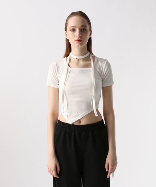 FOREVER 21（フォーエバー トゥエンティーワン）の「【2024SS】ボウタイ付きＴシャツ（Tシャツ/カットソー・レディース・オフホワイト/ブラック/グレー・FREE）」の13枚目の写真