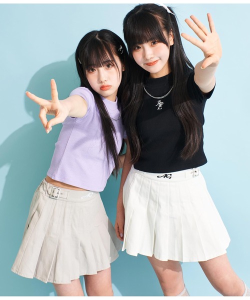 ANAP GiRL(アナップガール)の「ウエストダブルベルトデザインスカート(スカート・キッズ・ブラック/オフホワイト/グレー・XS/M/S)」の10枚目の写真