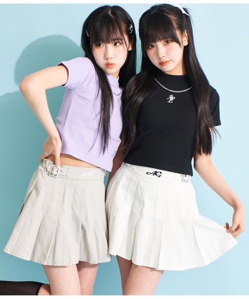 ANAP GiRL(アナップガール)の「ウエストダブルベルトデザインスカート(スカート・キッズ・ブラック/オフホワイト/グレー・XS/M/S)」の11枚目の写真