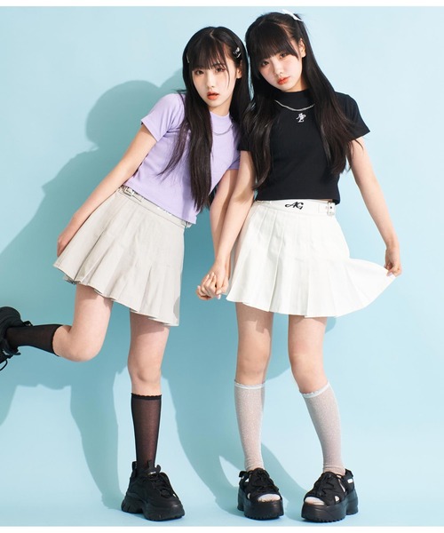 ANAP GiRL(アナップガール)の「ウエストダブルベルトデザインスカート(スカート・キッズ・ブラック/オフホワイト/グレー・XS/M/S)」の14枚目の写真