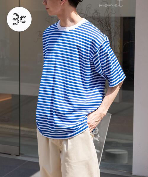 FORK&SPOON（フォークアンドスプーン）の「FORK&SPOON　ボーダーショートスリーブTシャツ（Tシャツ/カットソー・メンズ・ブラック系その他/ブルー系その他/ホワイト系その他・4/5）」の3枚目の写真