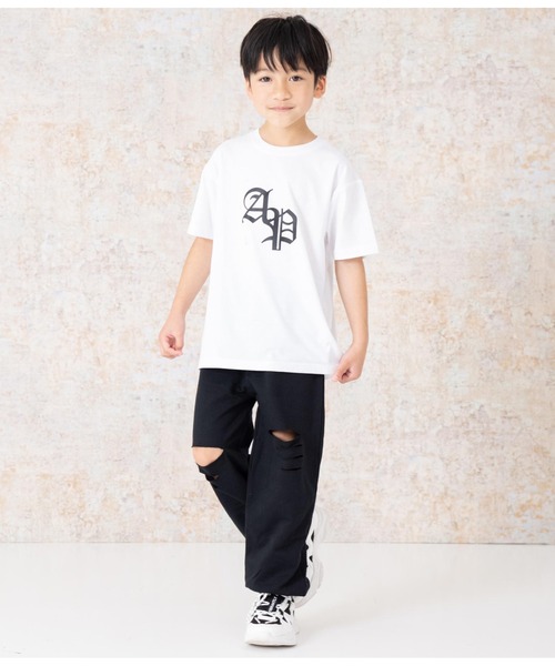 ANAP kids（アナップキッズ）の「オールドイングリッシュ箔プリントビッグTシャツ【親子お揃（Tシャツ/カットソー・キッズ・ブラック/ホワイト・130cm/110cm/120cm）」の18枚目の写真