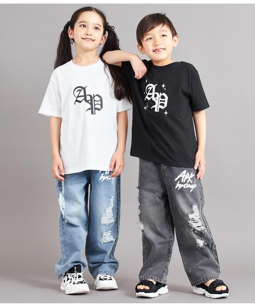 ANAP kids（アナップキッズ）の「オールドイングリッシュ箔プリントビッグTシャツ【親子お揃（Tシャツ/カットソー・キッズ・ブラック/ホワイト・130cm/110cm/120cm）」の21枚目の写真
