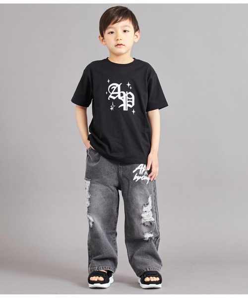 ANAP kids（アナップキッズ）の「オールドイングリッシュ箔プリントビッグTシャツ【親子お揃（Tシャツ/カットソー・キッズ・ブラック/ホワイト・130cm/110cm/120cm）」の13枚目の写真
