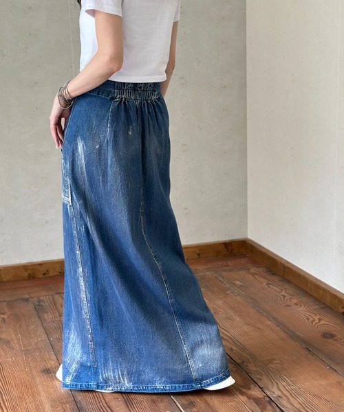 Per sist ence（パーシエンス）の「箔加工デニムベイカースカート（デニムスカート・レディース・ライトブルー/ブラック/ブルー・FREE）」の9枚目の写真