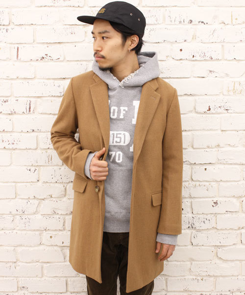 CIAOPANIC（チャオパニック）の「【Ciaopanic】　ウールメルトンチェスターコート（チェスターコート・メンズ・チャコールグレー/オリーブ/ネイビー/キャメル・LARGE/MEDIUM）」の4枚目の写真