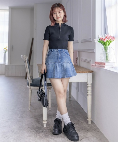 clear（クリア）の「インパン付きデニムプリーツミニスカート [スタイルアップ]≪2024AW新作≫（デニムスカート・レディース・ブラック/ブルー・S/M）」の14枚目の写真