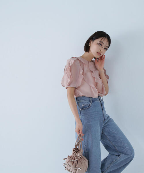 ブラウス シャツ シアープリーツラインブラウス レディース STYLE DELI ブラウス シャツ 「LUXE」柄状フリンジシアー