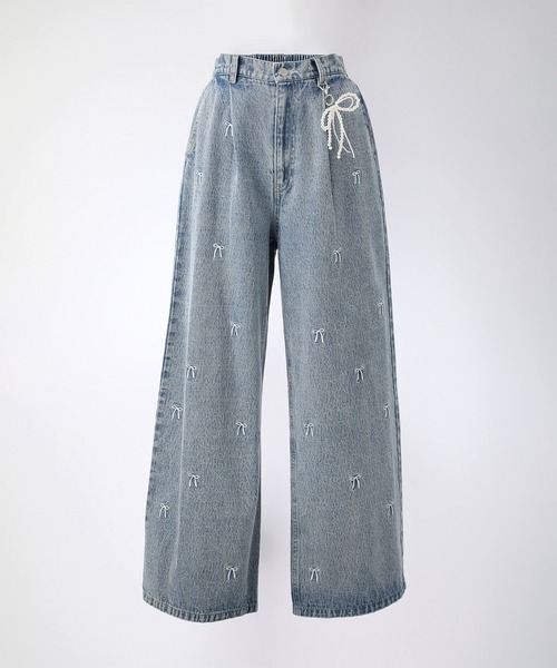 OLIVE des OLIVE（オリーブデオリーブ）の「パールチャーム付き刺繍入りワイドデニムパンツ 1042030020（デニムパンツ・レディース・ブルー・SMALL/MEDIUM）」の13枚目の写真
