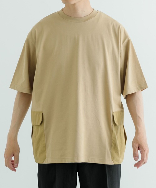 ITEMS URBANRESEARCH（アイテムズ アーバンリサーチ）の「『XLサイズあり』サイドポケットキリカエ クルーネックTシャツ（Tシャツ/カットソー・メンズ・ブラック/チャコールグレー/ベージュ/カーキ・MEDIUM/LARGE/X-LARGE）」の5枚目の写真