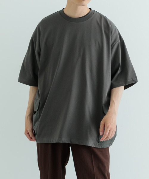 ITEMS URBANRESEARCH（アイテムズ アーバンリサーチ）の「『XLサイズあり』サイドポケットキリカエ クルーネックTシャツ（Tシャツ/カットソー・メンズ・ブラック/チャコールグレー/ベージュ/カーキ・MEDIUM/LARGE/X-LARGE）」の10枚目の写真