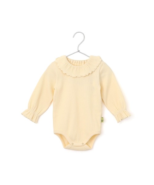 MAKE YOUR DAY（メイクユアデイ）の「フリル付きリブロンパース（ロンパース・キッズ・ピンク/アイボリー/モカ・80/70）」の3枚目の写真