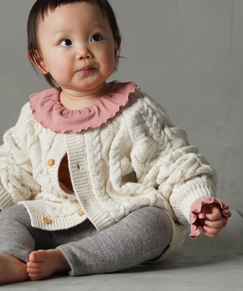 MAKE YOUR DAY（メイクユアデイ）の「フリル付きリブロンパース（ロンパース・キッズ・ピンク/アイボリー/モカ・80/70）」の7枚目の写真