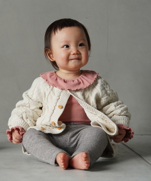 MAKE YOUR DAY（メイクユアデイ）の「フリル付きリブロンパース（ロンパース・キッズ・ピンク/アイボリー/モカ・80/70）」の8枚目の写真