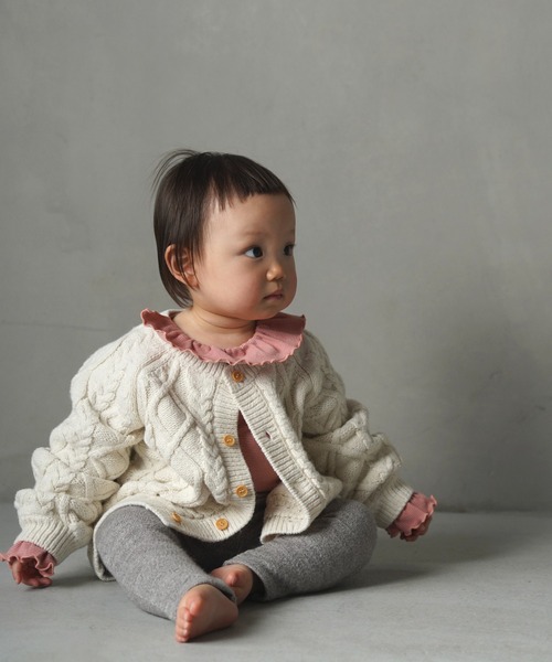 MAKE YOUR DAY（メイクユアデイ）の「フリル付きリブロンパース（ロンパース・キッズ・ピンク/アイボリー/モカ・80/70）」の10枚目の写真