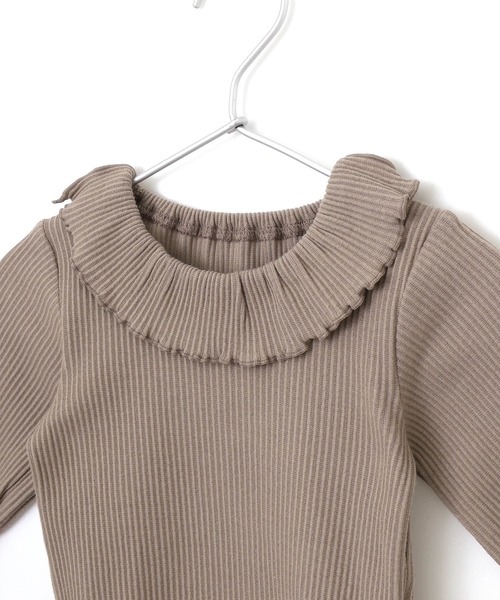 MAKE YOUR DAY（メイクユアデイ）の「フリル付きリブロンパース（ロンパース・キッズ・ピンク/アイボリー/モカ・80/70）」の14枚目の写真