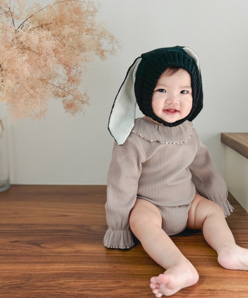 MAKE YOUR DAY（メイクユアデイ）の「フリル付きリブロンパース（ロンパース・キッズ・ピンク/アイボリー/モカ・80/70）」の20枚目の写真