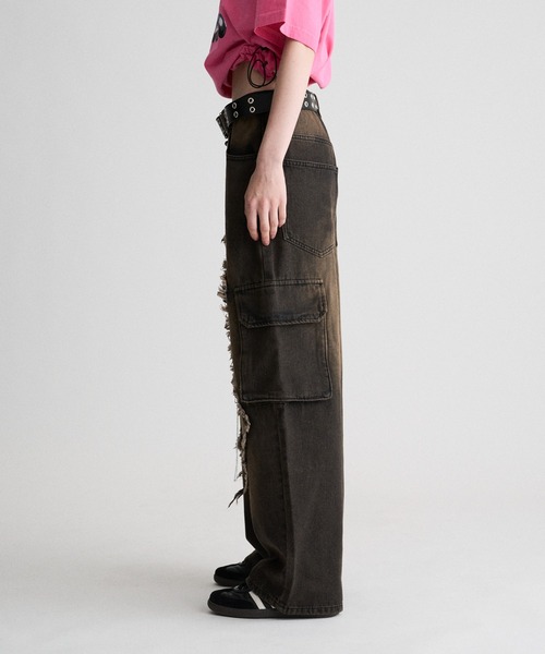 WISH FOR EVER(ウィッシュフォーエバー)の「FRINGE OVERDYED CARGO DENIM / フリンジオーバーダイカーゴデニム(デニムパンツ・メンズ・ブラック/ブラウン・MEDIUM/SMALL/LARGE)」の11枚目の写真
