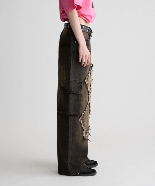 WISH FOR EVER(ウィッシュフォーエバー)の「FRINGE OVERDYED CARGO DENIM / フリンジオーバーダイカーゴデニム(デニムパンツ・メンズ・ブラック/ブラウン・MEDIUM/SMALL/LARGE)」の9枚目の写真
