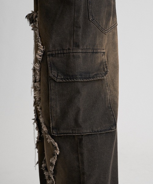 WISH FOR EVER(ウィッシュフォーエバー)の「FRINGE OVERDYED CARGO DENIM / フリンジオーバーダイカーゴデニム(デニムパンツ・メンズ・ブラック/ブラウン・MEDIUM/SMALL/LARGE)」の3枚目の写真
