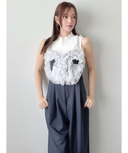 dazzlin（ダズリン）の「ハートチュールフリルオールインワン（つなぎ/オールインワン・レディース・ネイビー/アイボリー・SMALL/MEDIUM）」の3枚目の写真