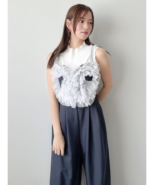 dazzlin（ダズリン）の「ハートチュールフリルオールインワン（つなぎ/オールインワン・レディース・ネイビー/アイボリー・SMALL/MEDIUM）」の4枚目の写真