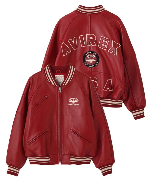 AVIREX バーガンディ クリーム スタジャン M VARSITY JACKET / バーシティ ジャケット / AVIREX