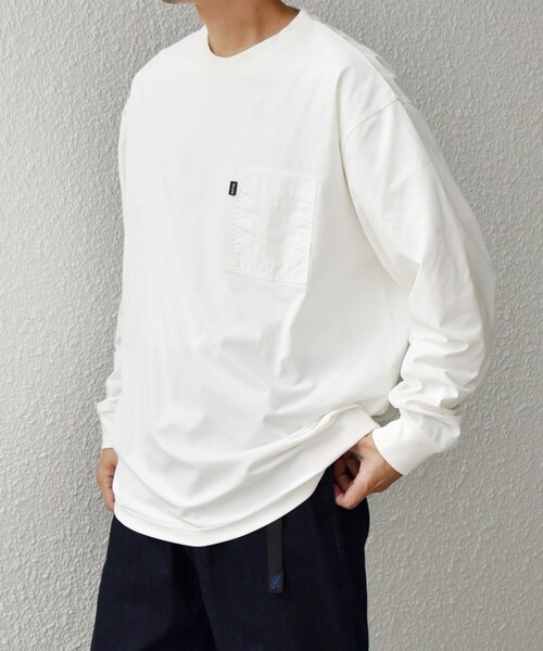 SHIPS any（シップス エニィ）の「【WEB限定】SHIPS any: 〈撥水加工〉Teflon EcoElite(TM) ナイロンポケット Tシャツ (ロンT)◇（Tシャツ/カットソー・メンズ・ホワイト/ブラック/ダークグレー/ケリーグリーン/チャコールグレー/ネイビー・SMALL/MEDIUM/LARGE/X-LARGE）」の11枚目の写真