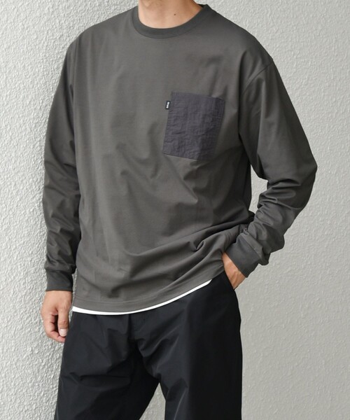 SHIPS any（シップス エニィ）の「【WEB限定】SHIPS any: 〈撥水加工〉Teflon EcoElite(TM) ナイロンポケット Tシャツ (ロンT)◇（Tシャツ/カットソー・メンズ・ホワイト/ブラック/ダークグレー/ケリーグリーン/チャコールグレー/ネイビー・SMALL/MEDIUM/LARGE/X-LARGE）」の21枚目の写真