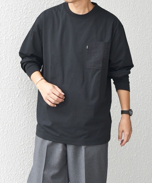 TRANSPORT 長袖パイルカットソー　ブラック/XL tspt AZUL BY MOUSSY | アソートプリントロングTシャツ (Tシャツ