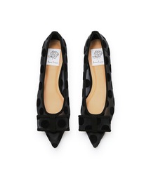 リボン付きチュールパンプス♥︎23cm♥︎ブラック フロッキードット チュール リボンパンプス （ブラック チュール