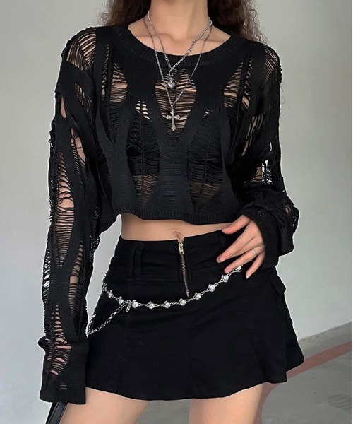 NOVESSEL（ノベセル）の「『NOVESSEL/ノベセル』シースルーニット【Y】【CN】（ニット/セーター・レディース・ブラック・FREE）」の3枚目の写真