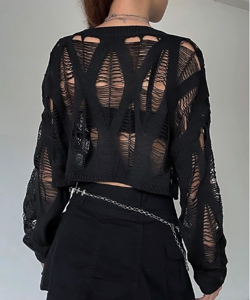 NOVESSEL（ノベセル）の「『NOVESSEL/ノベセル』シースルーニット【Y】【CN】（ニット/セーター・レディース・ブラック・FREE）」の4枚目の写真