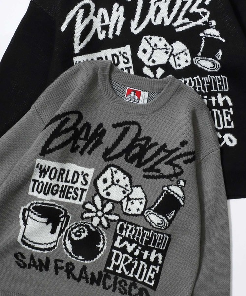 BEN DAVIS(ベンデイビス)の「BEN DAVIS/ベンデイビス SELECTION KNIT TOP/オーバーサイズ ニット ストリート ロゴ セーター/レディース メンズ(ニット/セーター・メンズ・ライトグレー/ブルー/オフホワイト/ブラック・XL/L/M)」の3枚目の写真