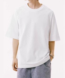 【TOBEE】 コットン半袖Tシャツ 無地ルーズフィットラグランスリーブ