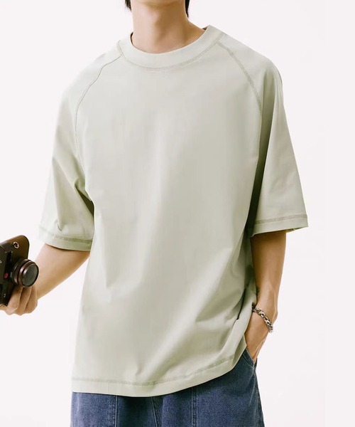 TOBEE(トゥビー)の「【TOBEE】 コットン半袖Tシャツ 無地ルーズフィットラグランスリーブ(Tシャツ/カットソー・メンズ・ベージュ/ダークグレー/ライトグリーン/ホワイト/ブラウン/ダークグリーン/ブラック・SMALL/MEDIUM/LARGE/X-LARGE)」の1枚目の写真