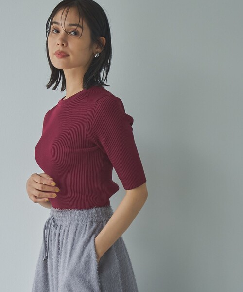 RONEL(ロネル)の「ハイゲージハーフスリーブリブニット(ニット/セーター・レディース・ブラック/ネイビー/ワインレッド・S/M/L)」の17枚目の写真