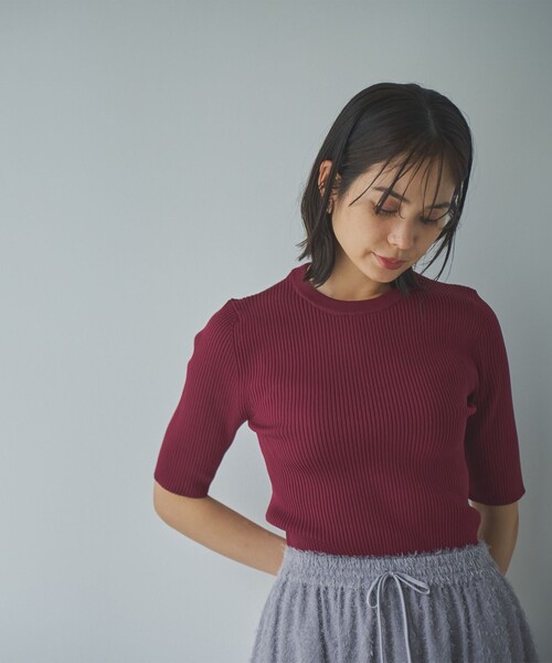 RONEL(ロネル)の「ハイゲージハーフスリーブリブニット(ニット/セーター・レディース・ブラック/ネイビー/ワインレッド・S/M/L)」の18枚目の写真