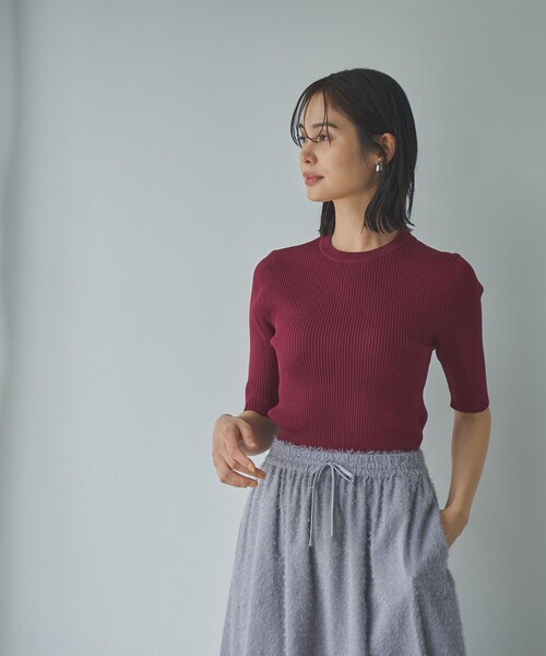 RONEL(ロネル)の「ハイゲージハーフスリーブリブニット(ニット/セーター・レディース・ブラック/ネイビー/ワインレッド・S/M/L)」の21枚目の写真