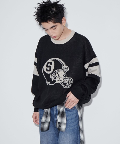 WEGO（ウィゴー）の「WEGO/ジャガードスリーブラインプルオーバー（ニット/セーター・メンズ・ダークグリーン/ブラック・MEDIUM/LARGE）」の2枚目の写真