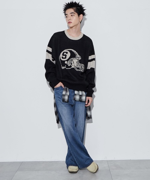 WEGO（ウィゴー）の「WEGO/ジャガードスリーブラインプルオーバー（ニット/セーター・メンズ・ダークグリーン/ブラック・MEDIUM/LARGE）」の14枚目の写真