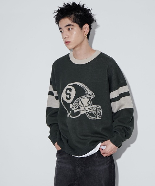 WEGO（ウィゴー）の「WEGO/ジャガードスリーブラインプルオーバー（ニット/セーター・メンズ・ダークグリーン/ブラック・MEDIUM/LARGE）」の19枚目の写真