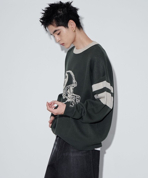 WEGO（ウィゴー）の「WEGO/ジャガードスリーブラインプルオーバー（ニット/セーター・メンズ・ダークグリーン/ブラック・MEDIUM/LARGE）」の21枚目の写真