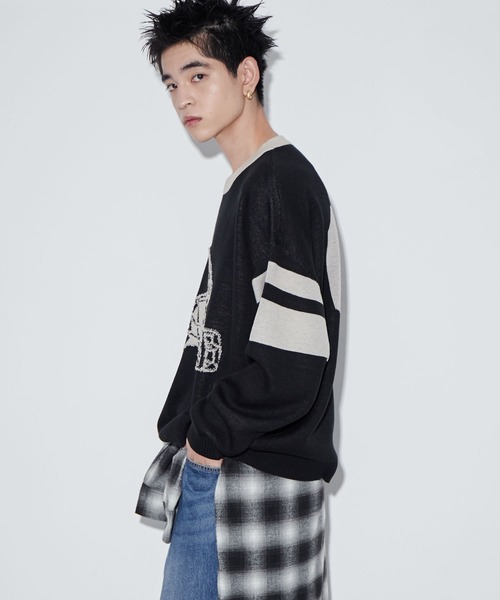 WEGO（ウィゴー）の「WEGO/ジャガードスリーブラインプルオーバー（ニット/セーター・メンズ・ダークグリーン/ブラック・MEDIUM/LARGE）」の16枚目の写真