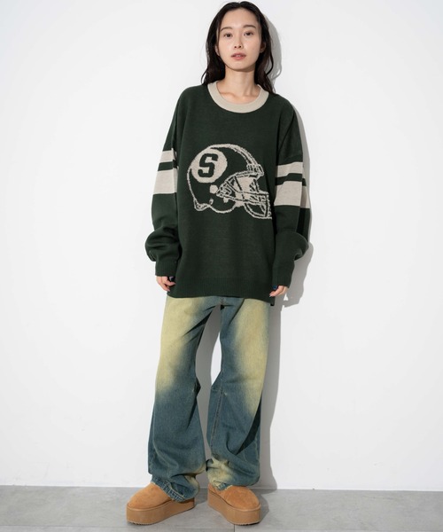 WEGO（ウィゴー）の「WEGO/ジャガードスリーブラインプルオーバー（ニット/セーター・メンズ・ダークグリーン/ブラック・MEDIUM/LARGE）」の13枚目の写真